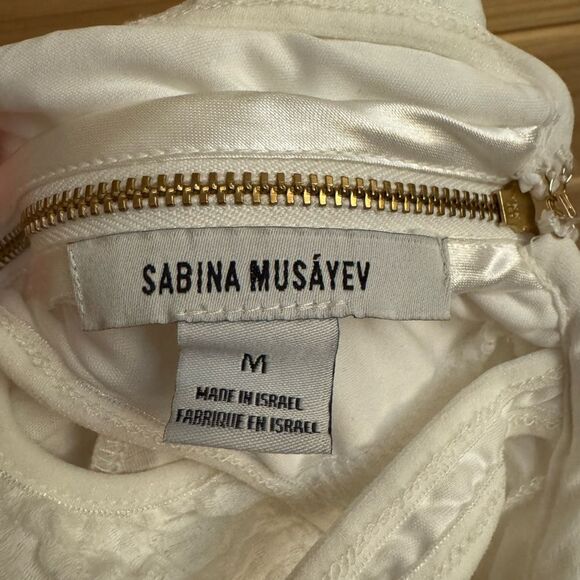 Sabina Musayev Sz Medium Bamboo Mini Dress Crinkle Cut Out Shoulder Pads Bridal - Picture 14 of 15